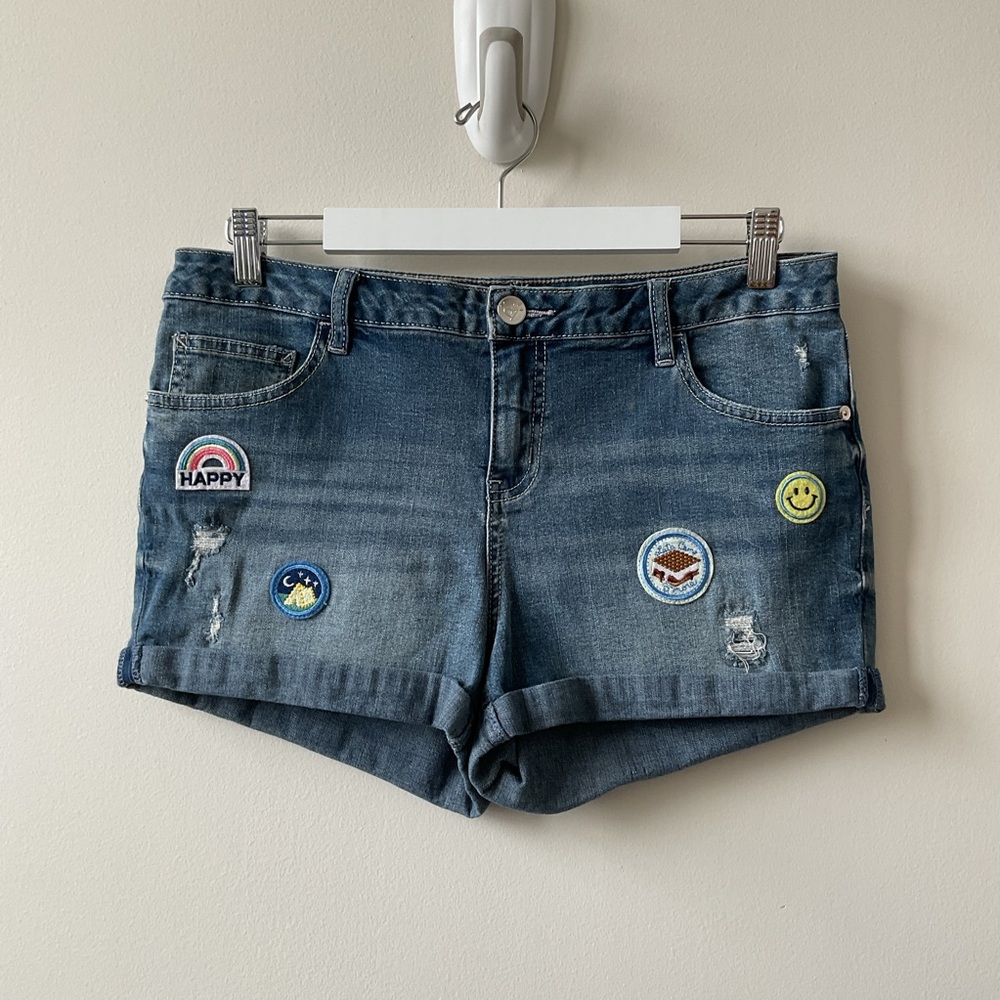 Justice Blue Jean Shorts with Fun Patches Girl’s Size 18 plus